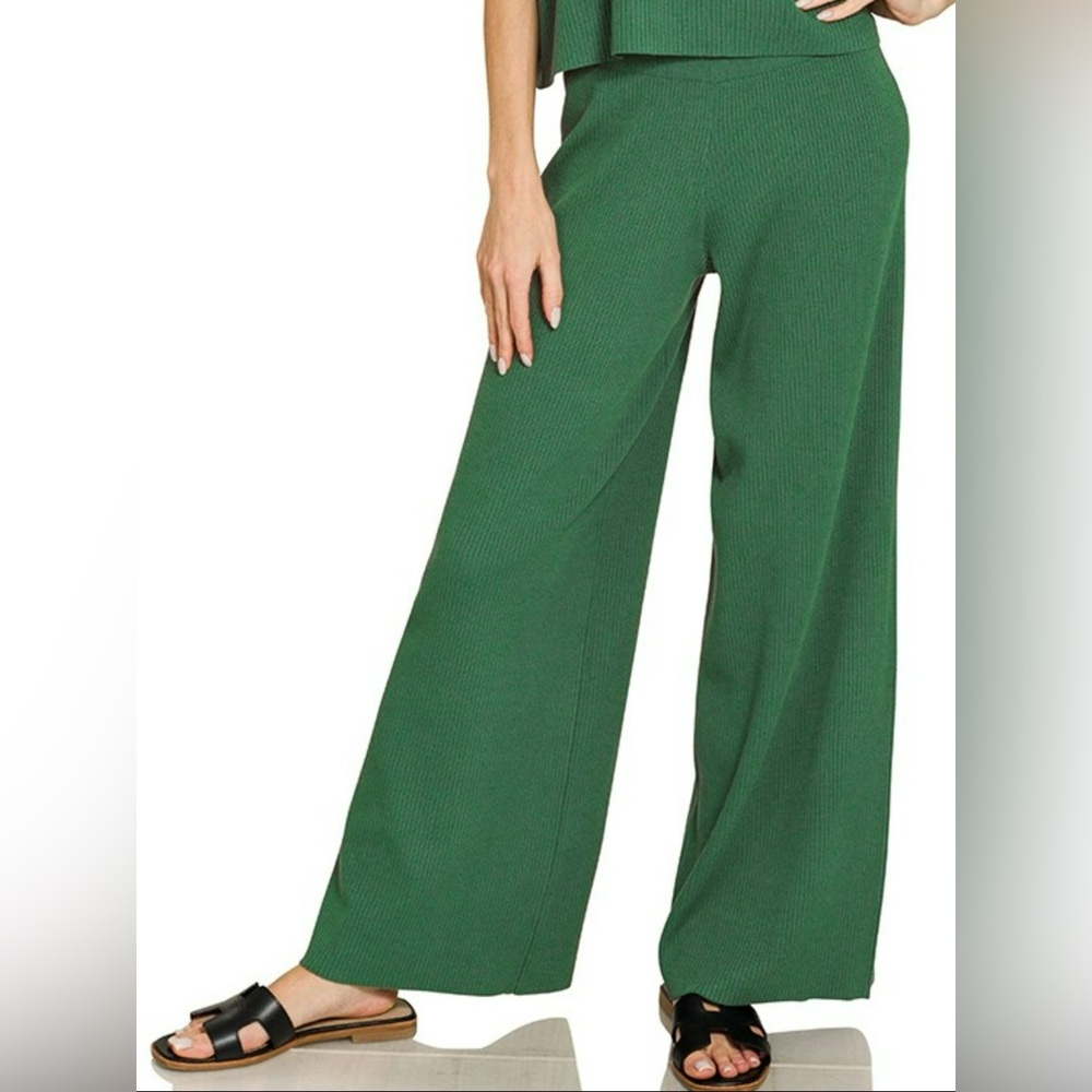 Zenana Viscose Sweater Short Sleeve Top and Pants Set - Picture 2 of 3